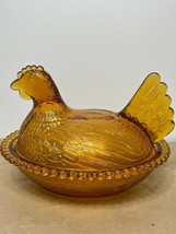 Vintage Amber Indiana Glass Co. Hen On Nest Covered Butter Dish - £15.41 GBP
