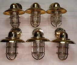 Brass Nautical Ship Swan Bulkhead Light Brass Shade Glass - $248.42