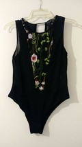 Derek Heart Juniors Black Front Embroidered Rear open sleeveless bodysui... - $8.99