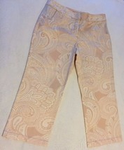 NEW ANN TAYLOR Tan White Paisley Cotton Spandex Cropped Capris Pants Size 0 - £23.72 GBP