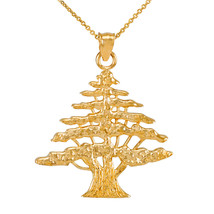 10k Yellow Gold Lebanon Lebanese Cedar Tree Cedrus Libani Pendant Necklace - £224.96 GBP+