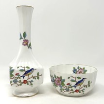 VTG English Bone China Vase &amp; Bowl Set Pembroke Bird Flowers Cottagecore Aynsley - £24.36 GBP