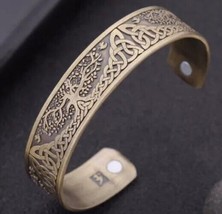 Viking Cuff-Tree of Life ~ Zinc Alloy Magnetic Bangle Bracelet ~ Antique Gold - £13.97 GBP