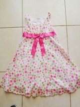 Dress Girls Bonnie J EAN White Pink Lime Green Polka Dot Eyelet Sz 8 Euc (T) - £13.43 GBP