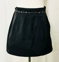 Forever 21 Mini Skirt Satin Beaded Paper Bag Waist Black size Medium - £11.14 GBP