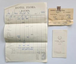 Vintage 1957 Hotel Flora Rome Italy Hotel bill Food Bill Lot of 2 pieces - £23.59 GBP
