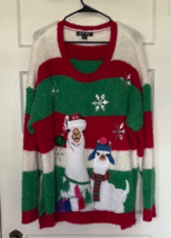 Festive Green and Red Sweater with Holiday Llamas Design Size 2X - $35.32 CAD