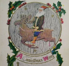 Santa Claus Green Suit Old World Reindeer Christmas Postcard H B Spencer 1915 - £52.17 GBP