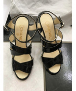 NIB 100% Auth Chanel 16C Black Patent Leather Sculped Camellia Sandals S... - £464.57 GBP