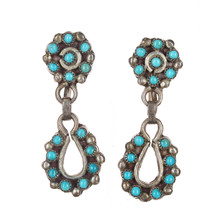 c1950&#39;s Zuni snake eye turquoise cluster dangle earrings - £176.93 GBP