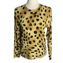 Vintage 90s Cathy Daniels Knit Pullover Sweater S Tan Leopard Print Round Neck - £29.30 GBP