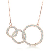 Rose Gold Plated Sterling Silver White Inlay Opal Three Circle Pendant Necklace - £49.23 GBP