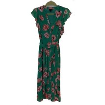 Who What Wear Green Floral Midi Dress Womens Small Pink Flowers Lined - £14.10 GBP