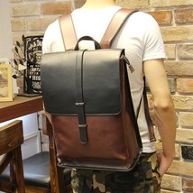 New men crazy horse pu leather preppy style men school bags casual rucksack bags - £57.35 GBP