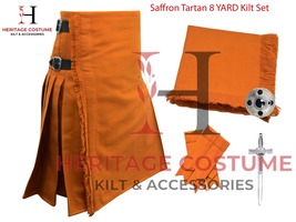 Scottish Handmade Traditional Saffron Tartan kilt For Men&#39;s Custom size ... - £69.98 GBP+