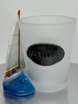 SHOT GLASS 3D SAILBOAT FROSTED NEW BEAUTIFUL Maryland Nautical Scene - $7.99