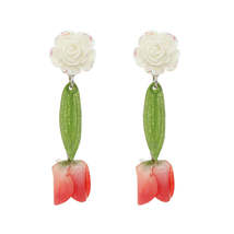 Red &amp; White Acrylic Flower Drop Earrings - £11.14 GBP