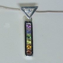 Pendant Rainbow Gemstones 925 Silver Unisex Dangle Vertical Chakra Design 569 - £63.33 GBP