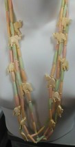 Vintage Long Triple-strand Pastel Plastic Carved Elephant Necklace - £50.49 GBP