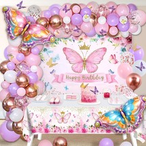 Butterfly Birthday Decorations Party Supplies For Girls Women, Purple Pink Butte - £29.75 GBP
