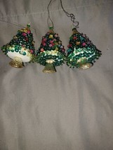 3 Vintage Sequin Beaded Push Pin Hand Made Christmas Tree Multicolor Ornament - £51.62 GBP