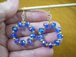 (EE-803-4) Dark blue beaded Austrian crystal hoop dangle circle gold earrings - £27.57 GBP