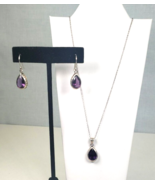 Vintage Sterling Silver 925 Amythist Teardrop Pendant Matching Earrings ... - $130.86 CAD