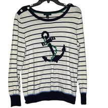 Tommy Hilfiger Knit Anchor Nautical Striped Sweater Pullover Cotton Larg... - £15.49 GBP