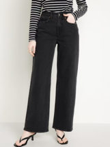 Old Navy Curvy Sky Hi Wide-Leg Jeans Womens 10 Tall Black Cotton NEW - £20.92 GBP