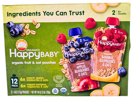 HappyBABY Organics Clearly Crafted Fruit &amp; Oat Pouches Variety Pack 12x4... - $29.81