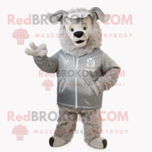 Silver Beef Stroganoff mascot costume character dressed with a Windbreaker and C - $1,229.00