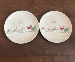 Potters Studio Santa with His Sleigh Set of 2 Salad Plates New Christmas - £29.48 GBP