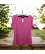 Lane Bryant NWT Womens Short Sleeve Pink Top Button Down Blouse Vneck Si... - $455.18 MXN