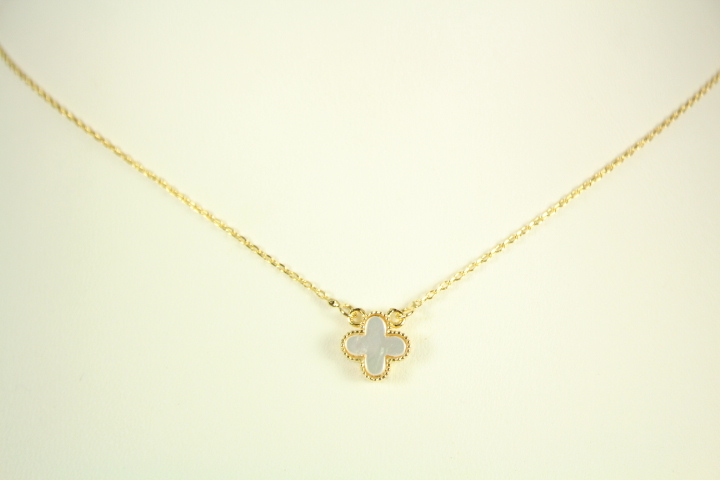 Single Small Mother of Pearl Clover Necklace, Gold Plated