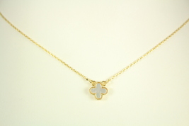 Single Small Mother of Pearl Clover Necklace, Gold Plated - $30.00