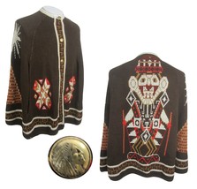 Vintage Sturbridge Women Knit Poncho Sweater Kachina Indian button up Aztec 70s - £70.60 GBP