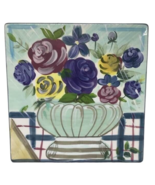 Lillian Vernon Decorative Hanging Wall Plate Platter Vase Flowers Teal Blue - £11.79 GBP