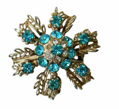 Vtg Aquamarine Blue &amp; Clear Rhinestone Snowflake Brooch Pin Missing Ston... - £4.80 GBP