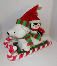 Animated Polar Bear And Penguin On Candy Cane Sled Sleigh Ride Avon 2007 - £23.28 GBP