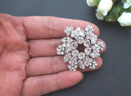 2 pcs Bridal Round Flower Clear White Rhinestone Brooch Pin 1-1/2&quot; /3.8 cm B115 - £10.22 GBP