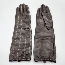 Dark Brown/Black Leather Gloves Stitch Accents Size S/M 13&quot; Length Ex Co... - £19.17 GBP