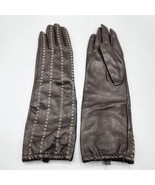 Dark Brown/Black Leather Gloves Stitch Accents Size S/M 13&quot; Length Ex Co... - £18.08 GBP