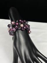 Clustered SKU 039 purple pink Faux Pearl and Glass Beaded Stretch Bracelet - $8.59