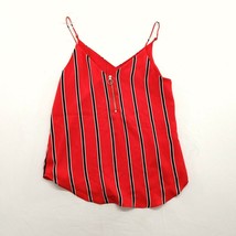 Express Women&#39;s Tank Top Size XS Red Black Striped 1/4 Zip V Neck Polyester - $10.88
