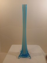 Vintage Soliflore Hand Blown Glass Vase-Light Blue 4-Sided Thin Square MCM - £22.15 GBP