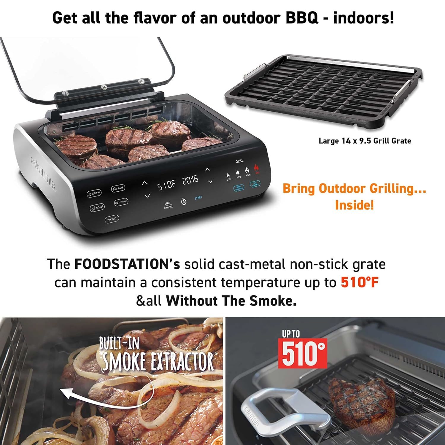 Gourmia Smokeless Indoor Grill & Air Fryer raclette grill with Smoke Extracting Grills & Griddles