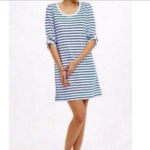 E by ELOISE White Blue Striped Above Knee Length 3/4 Sleeves Dress 100% ... - £19.57 GBP