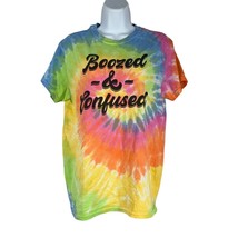 Colortone Women&#39;s Tie Dyed Boozed and Confused Crew Neck T-Shirt Size S - £11.15 GBP