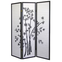 3-Panel Room Divider Privacy Screen with Bamboo Design Black White - $257.49