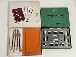 Vintage auto bridge set and Bridge scorepad with fancy pencils both in boxes - $16.36